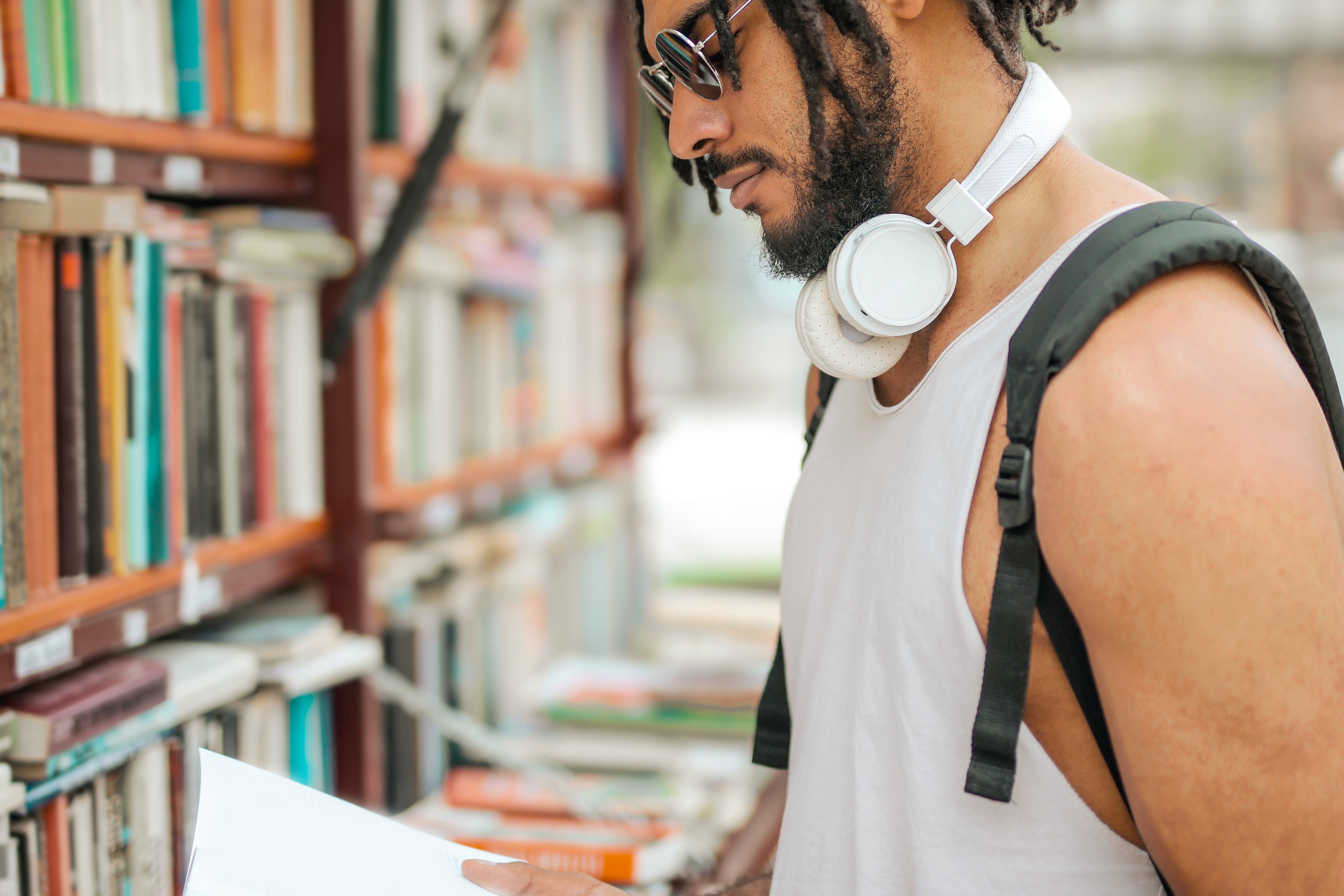 Picture of a man at a bookstore.